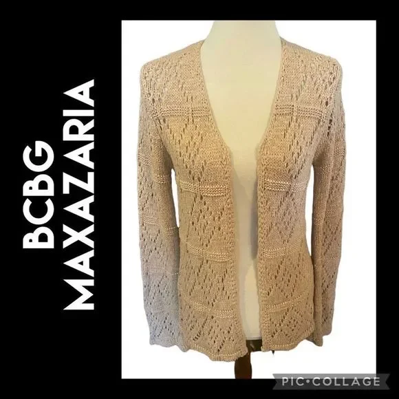 BCBG Maxazaria Beige Long Sleeve Knitted Open Cardigan Size Medium - Picture 1 of 10